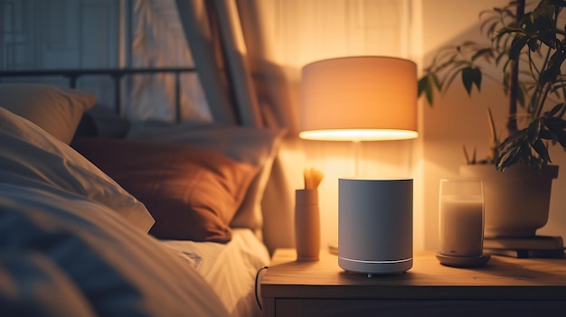 Person activating white noise machine in bedroom