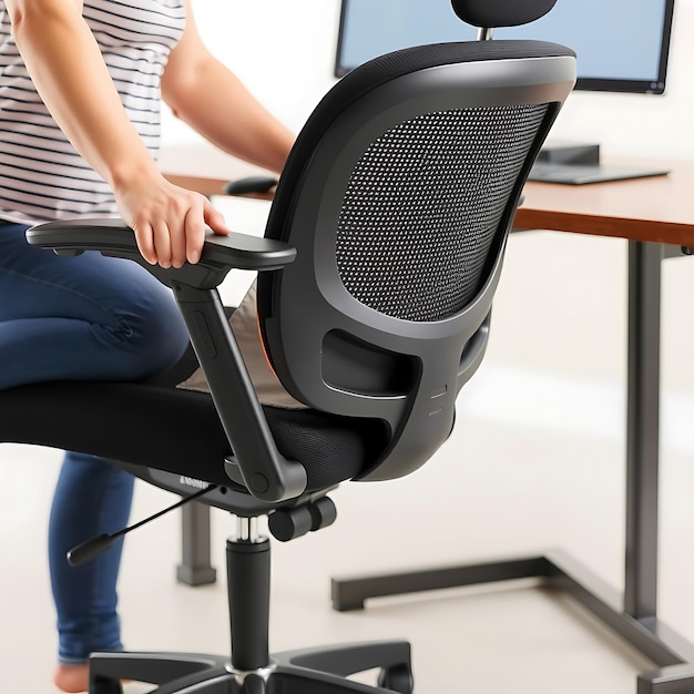 Photo person adjusting comfortease chairs height and armrests