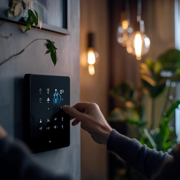 A person adjusting energy settings on a smart home system