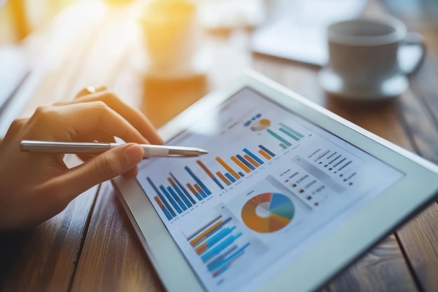 Person Analyzing Financial Data with a Stylus on a Tablet