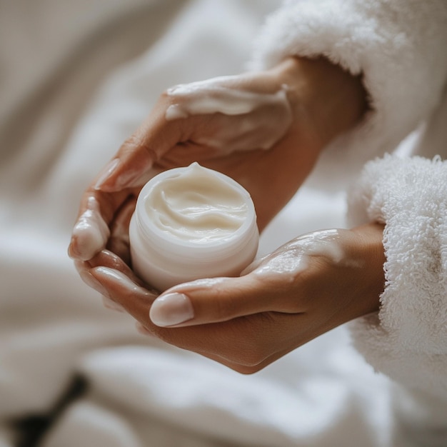 Photo a person applying body lotion to moisturize their skin after a bath