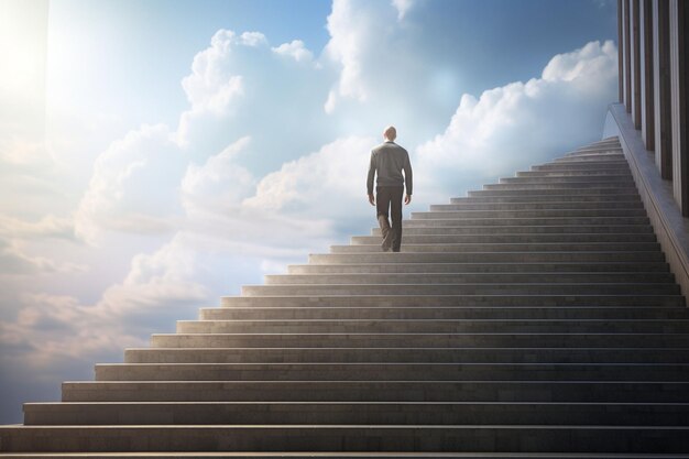 A person ascending a staircase with the word Generative ai