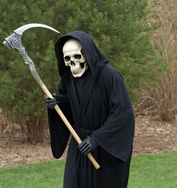 Photo a person in a black cape holding a hammer with a hammer in his hand