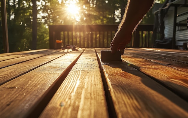 Photo person building a wooden deck for outdoor enjoyment