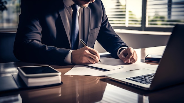 A person in business attire at a desk in a modern office person business attire desk modern office