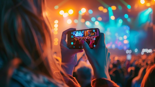 Photo person capturing concert on phone