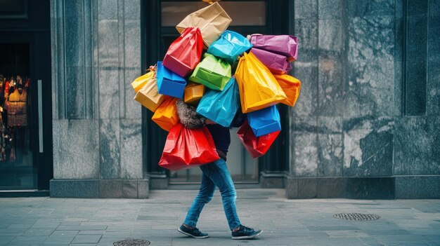 Photo a person carrying many shopping bags