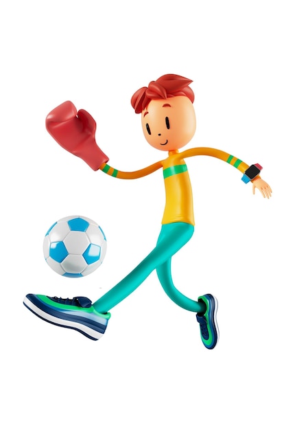 Person cartoon character boy and girl with sports objects 3d illustration fitness activity action man in a sports game healthy concept 3d ball exercise actionsmartphone smartwatch design