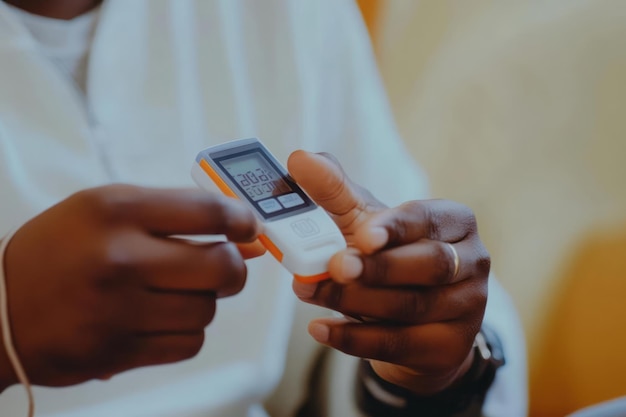 Person checking their blood sugar levels with a glucose meter for diabetes