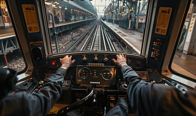 Photo a person in a cockpit with the control panel on the right side