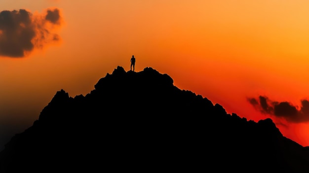 Photo person contemplating the horizon from mountain summit