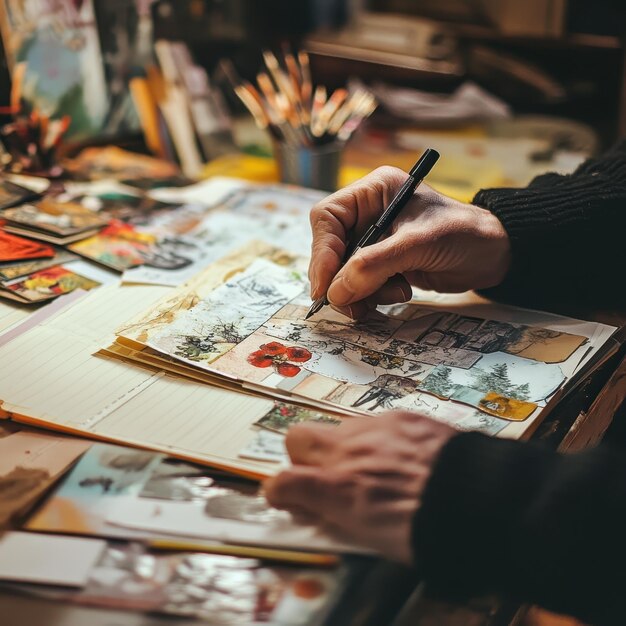 A person creating a scrapbook