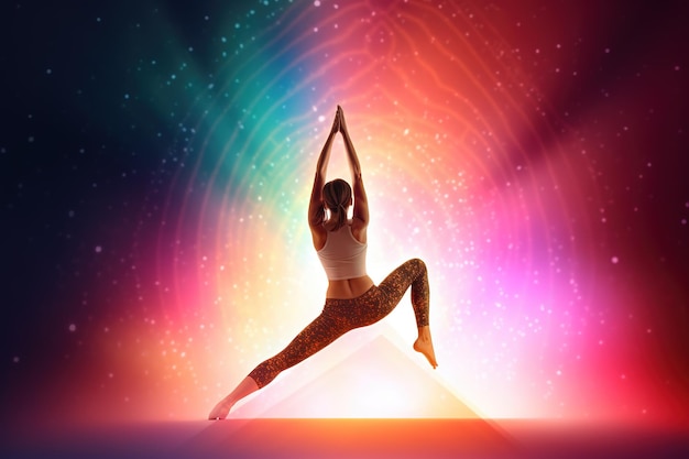 a person doing a yoga pose with a background of glowing energy