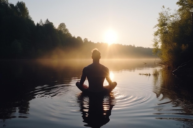 Person doing yoga in the wild Generative AI illustration