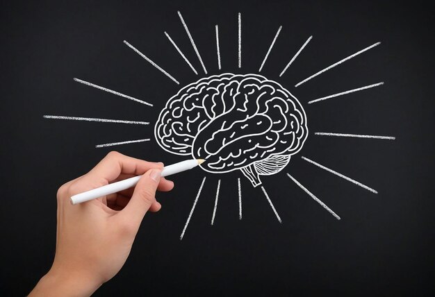 Photo a person drawing a brain with a pencil