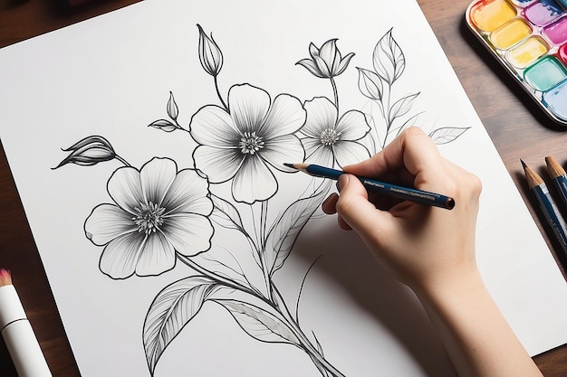 Person drawing flower painting pattern