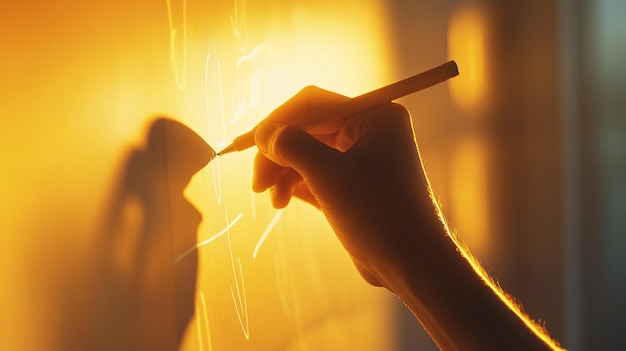 Photo a person drawing a pencil with a light behind them