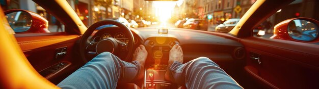 Photo person driving a car on a city street