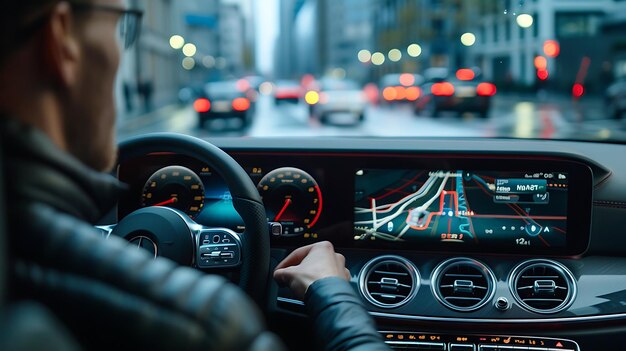 a person driving a car with the word quot speed quot on the dashboard