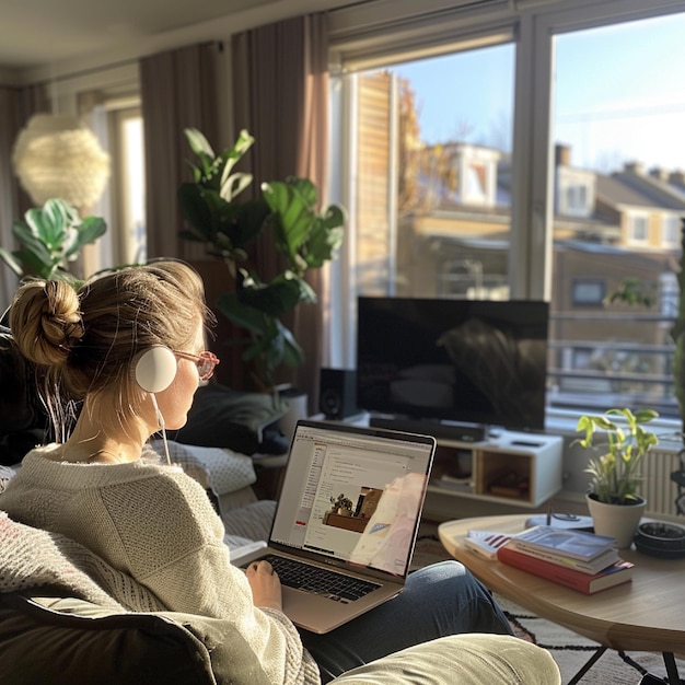 A person enjoying the flexibility of working from home