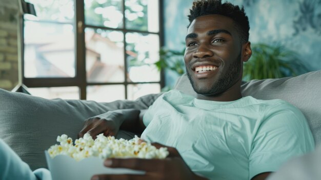 The person enjoying popcorn