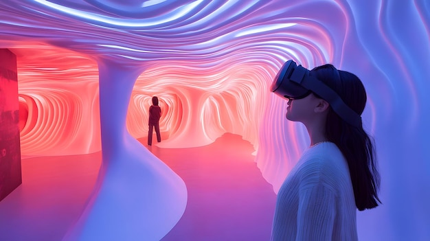 Photo a person explores a colorful immersive vr environment