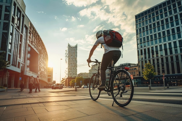 A person exploring the city on a bicycle