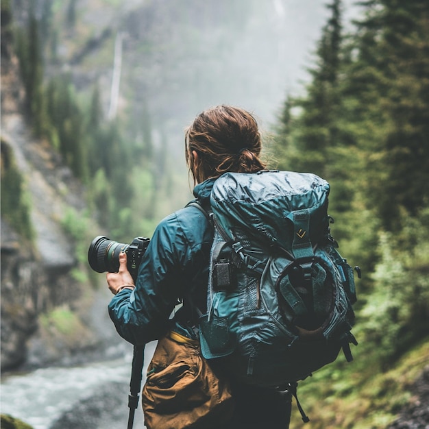 Photo a person exploring a national park with a camera and hiking gear