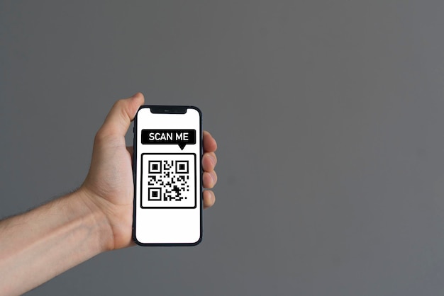 A person hand hold smartphone with scanned qr code