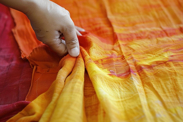 Photo person handdyeing fabric using natural dyes showcasing sustainable and traditional textile methods