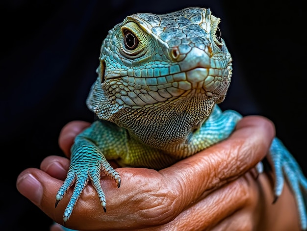 Photo a person handling a pet lizard