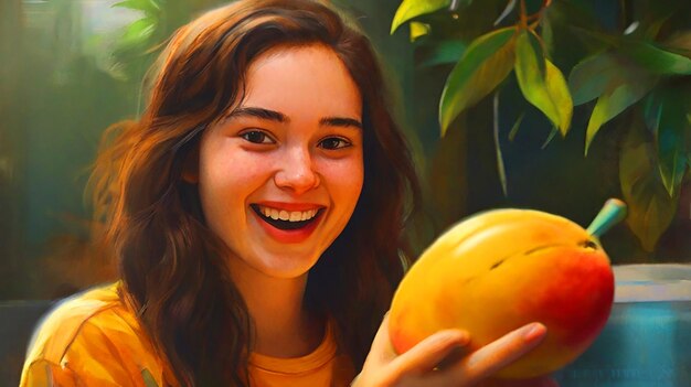 a person happy with mango