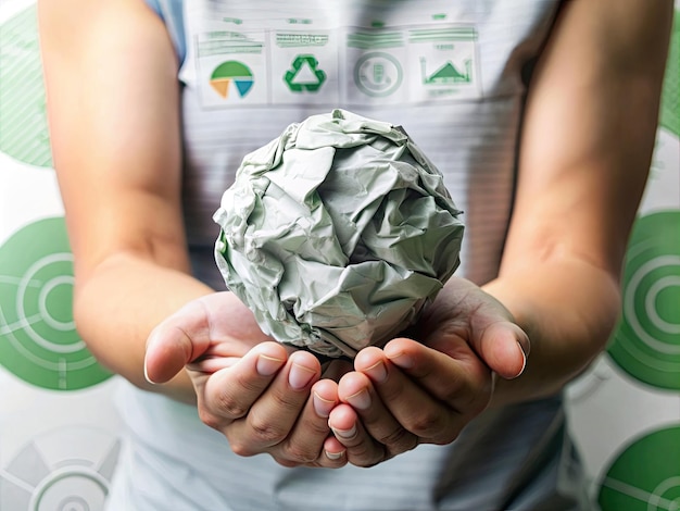 Photo a person holding a ball that has the word recycling on it