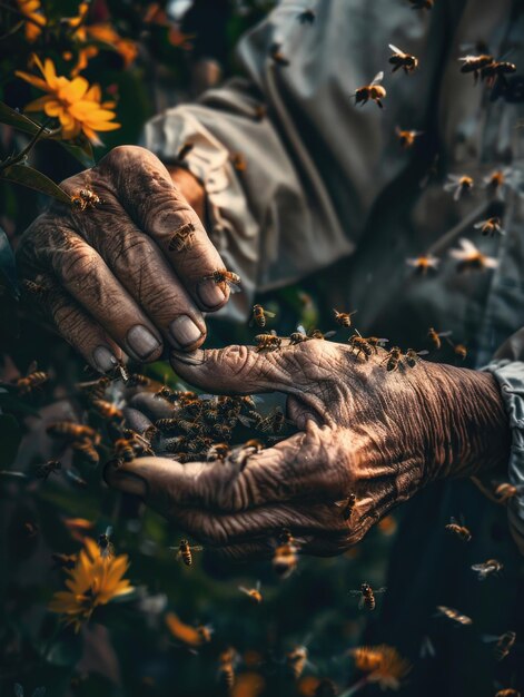 Photo person holding bees