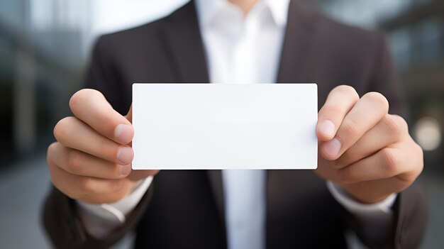 A person holding a blank business card ready for networking person holding blank business card networking