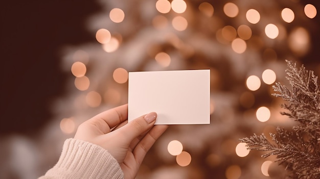 A person holding a blank card in their hand