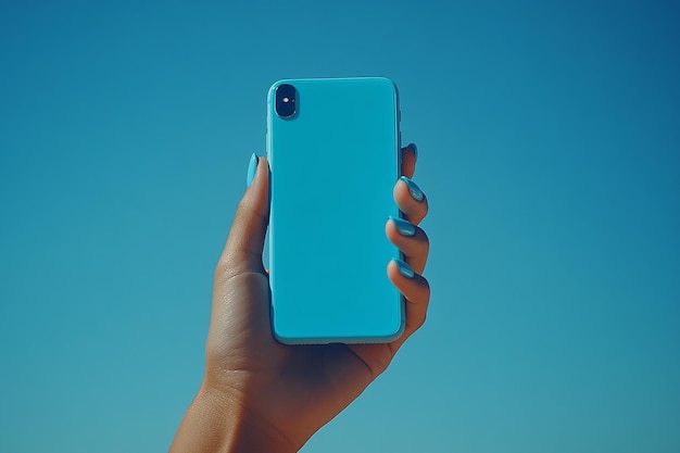 Photo a person holding a blue phone with a blue case on it