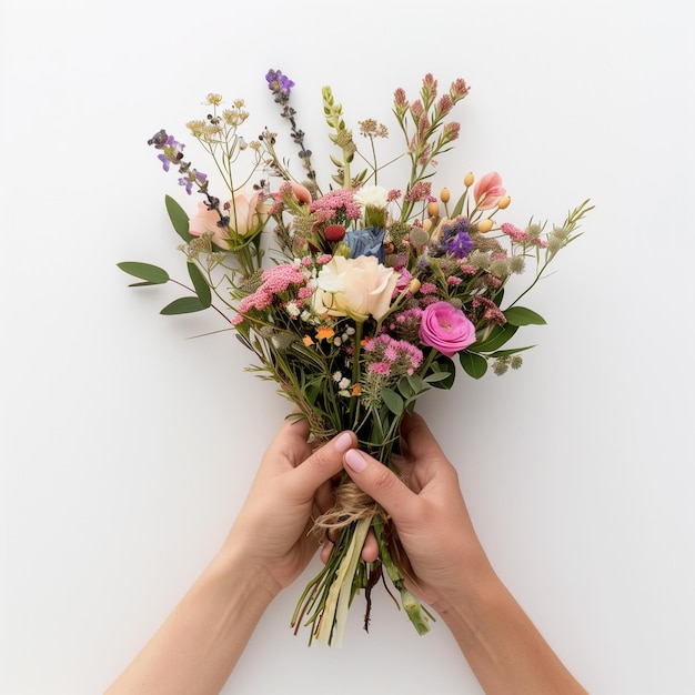 a person holding a bouquet of flowers