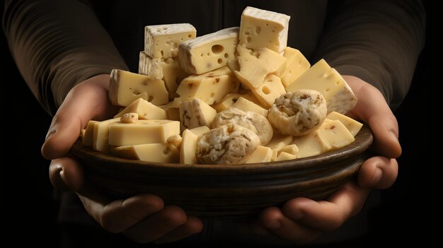 Photo a person holding a bowl of food with a stick of food in it