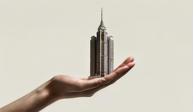 A person holding a building in their hand