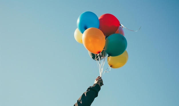 Photo a person holding a bunch of colorful balloons that say  happy birthday