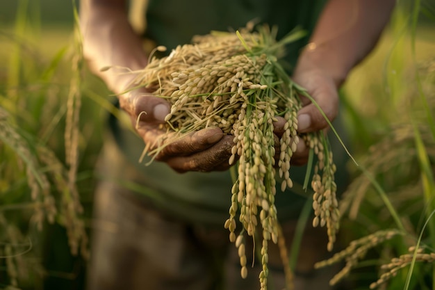 Person Holding a Bunch of Green paddy Grass