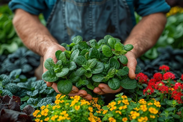 Person holding a bunch of plants