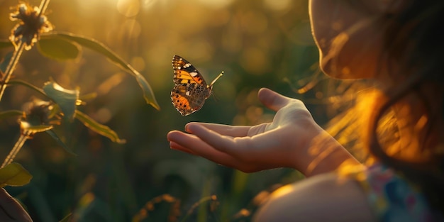 Photo person holding butterfly