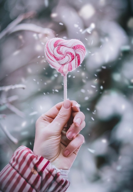 Photo a person holding a candy cane with a red and white striped top