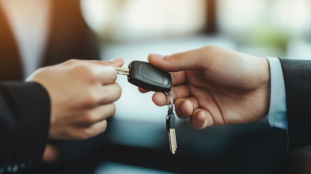 Photo a person holding a car key and a car key