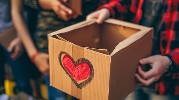 Photo a person holding a cardboard box with a heart on it