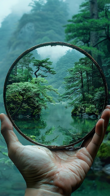 a person holding a circle with the word  tree  in the middle