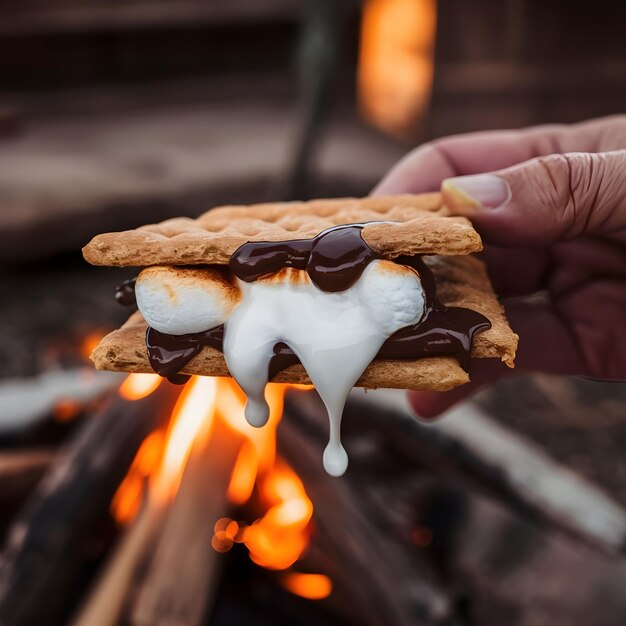 Photo a person holding a cookie that has chocolate on it