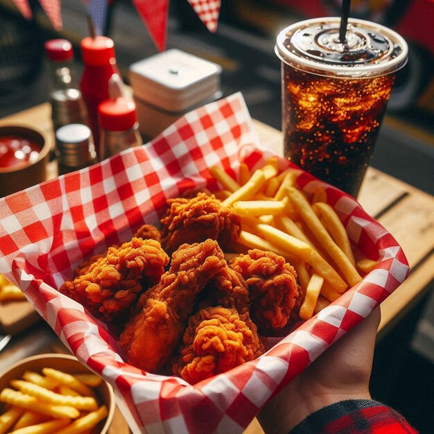 Photo a person holding a cup of food with a straw in it